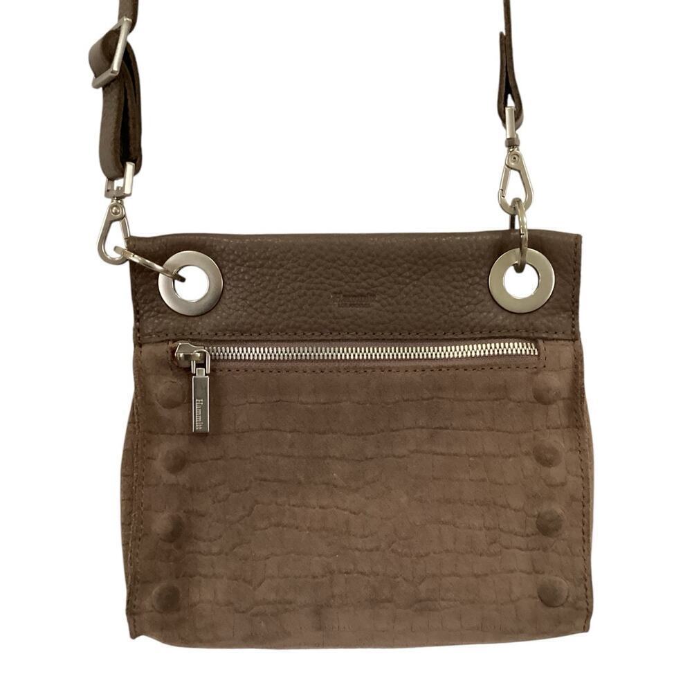 Hammitt Tony Small Taupe‎ Embossed Suede Crossbody Handbag Adjustable Strap - Picture 2 of 14